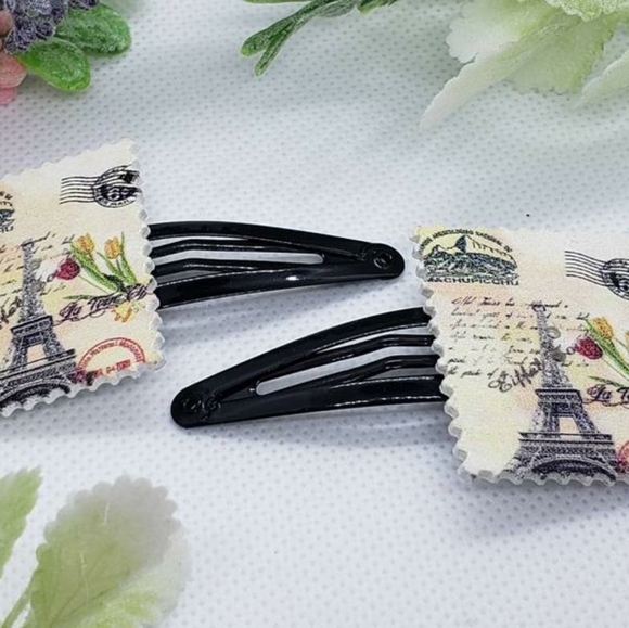 Paris Theme "Stamp" Barrette - Picture 2 of 2